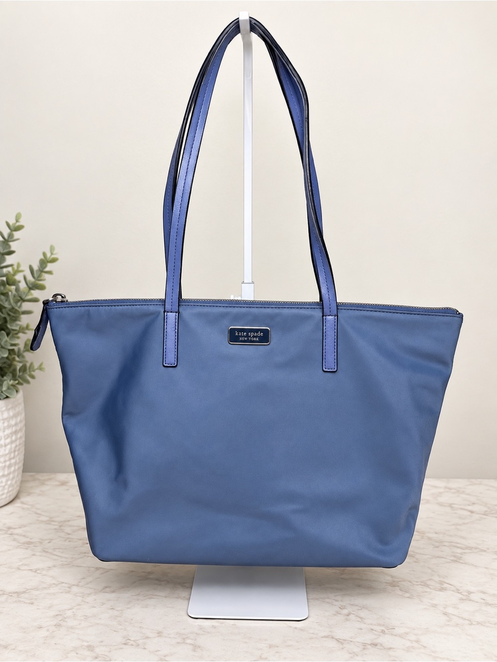Kate Spade Hayden Top Zip Tote Niagara Blue Nylon Leather